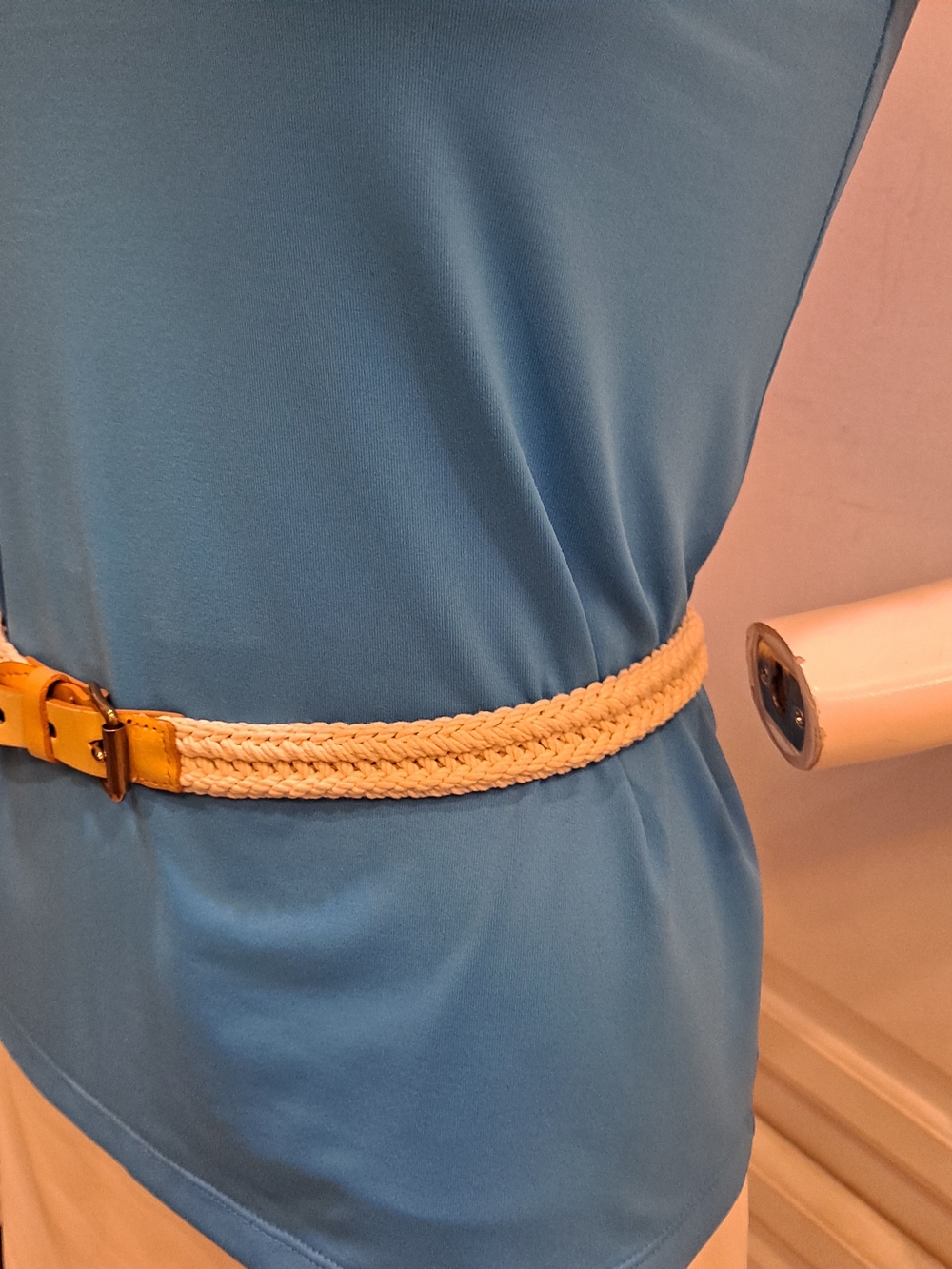 J. Crew Cream Cotton Braided Rope Belt with Tan Leather Buckle - Picture 3 of 7